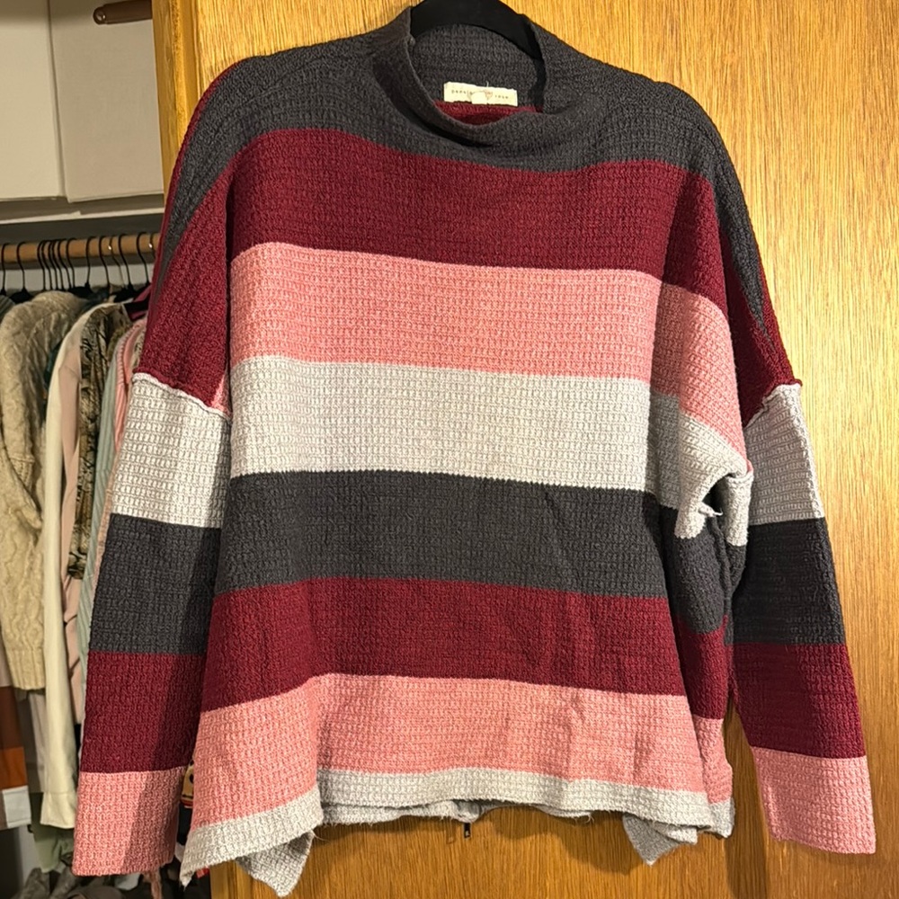 Striped Sweater in Burgundy, Pink, and Gray